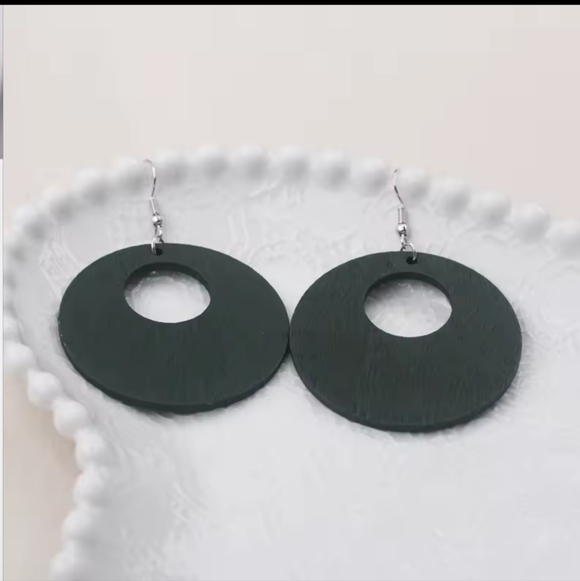 Hollow Round Big Large Wooden Dangle Ethnic Style Statement Earrings - Picture 1 of 8